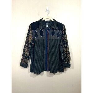 Vintage Koos Of Course  Womens Corduroy Button Up Shirt 2X Black Art to Wear 90s
